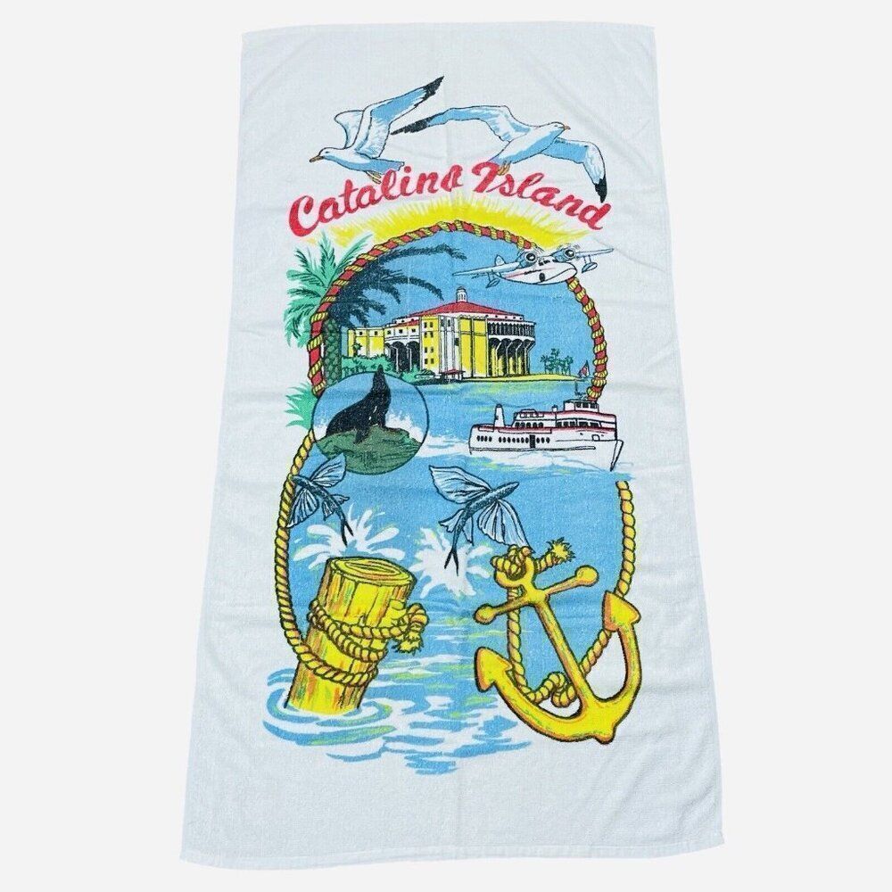 RARE Vintage 1980s Hedley Catalina Island Cotton Towel 55 x 29 Beach Souvenir